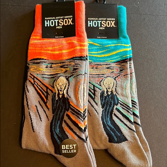 HOTSOX Munch “The Scream” turquoise/grey OR orange/grey dress socks - Picture 1 of 16